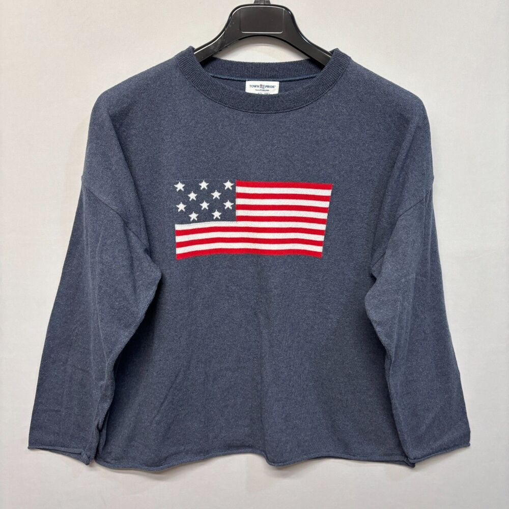 Town Pride Women American Flag Pullover Sweater Size XL X-Large USA C065 -9